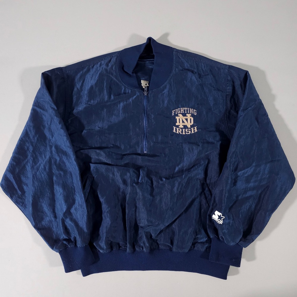 Starter Windbreaker Mens L Navy Notre Dame Fighting Irish Quarter Zip Pullover